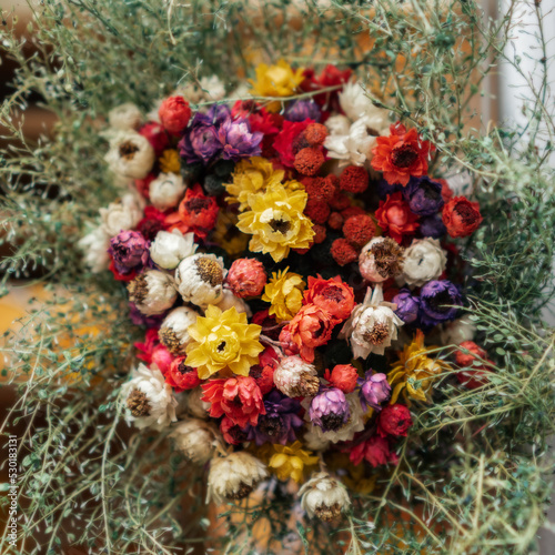 Bouquet of dried colourful flowers. 