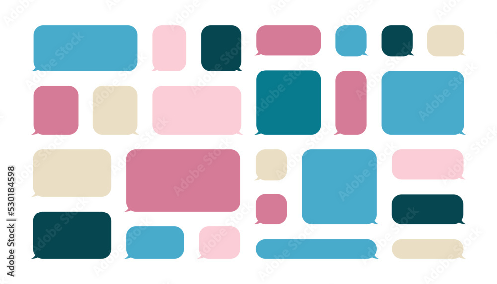Colorful speech bubbles set. Rectangle square shape Colorful speech bubbles set. Rectangle square shape
