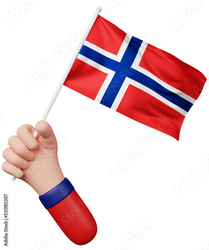 3d cartoon hand holding norway flag