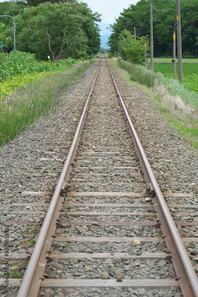 Hokkaido,Japan - June 23, 2022: JR Hokkaido Senmo Line between Kiyosatocho Station and Naka-Shari Station
