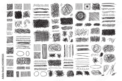 Set hand drawn texture scribble marker and ink patterns. Hand drawing texture. Vector
