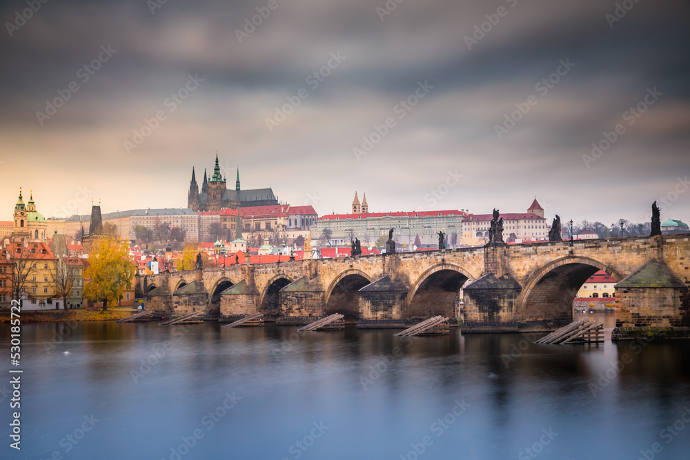 Charles bridge at dramatic dawn, Medieval Prague, Czech Republic