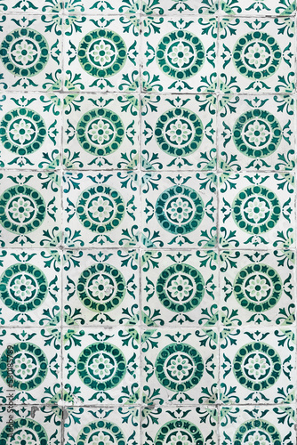 Arab inspired classic mosaic of tiles in green tones with circles