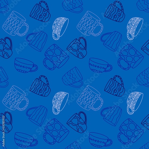 Cartoon color cups seamless pattern for wrapping and kids clothes print and accessories and menu and kitchen textiles