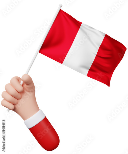 3d cartoon hand holding peru flag