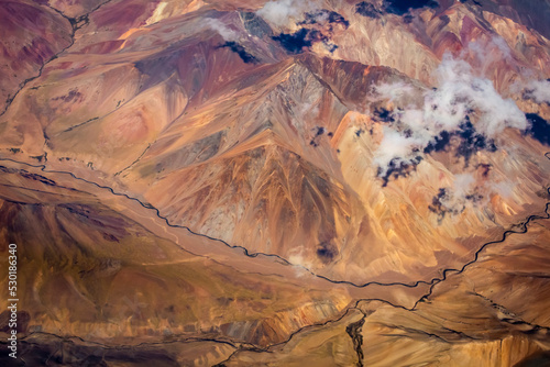 Fényképezés Andes cordillera and Atacama aerial view, dramatic volcanic landscape
