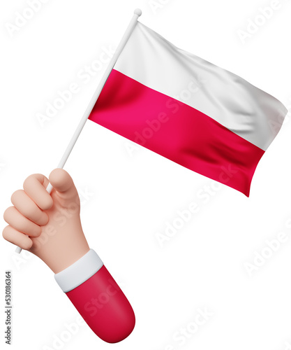 3d cartoon hand holding poland flag
