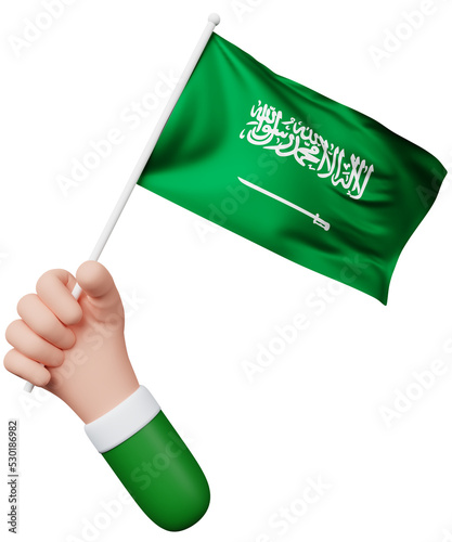 3d cartoon hand holding saudi arabia flag