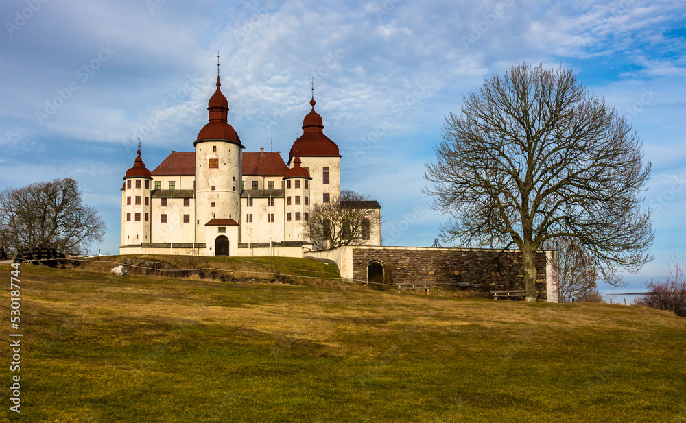Lacko castle at Vanern lake in Sweden, Lindkoping. Front view.