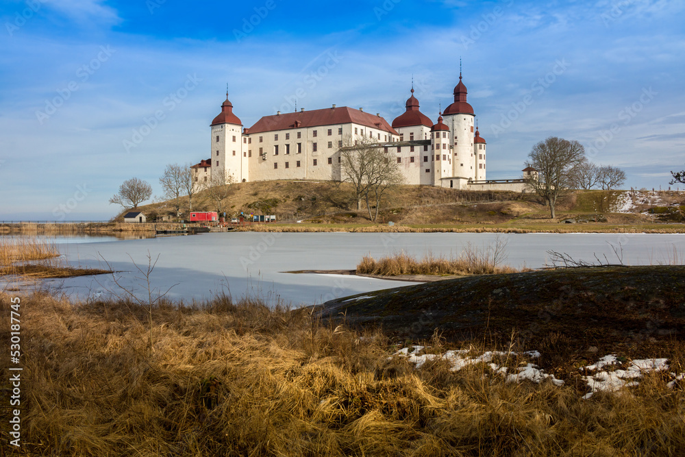 Lacko castle at Vanern lake in Sweden, Lindkoping. Side view.