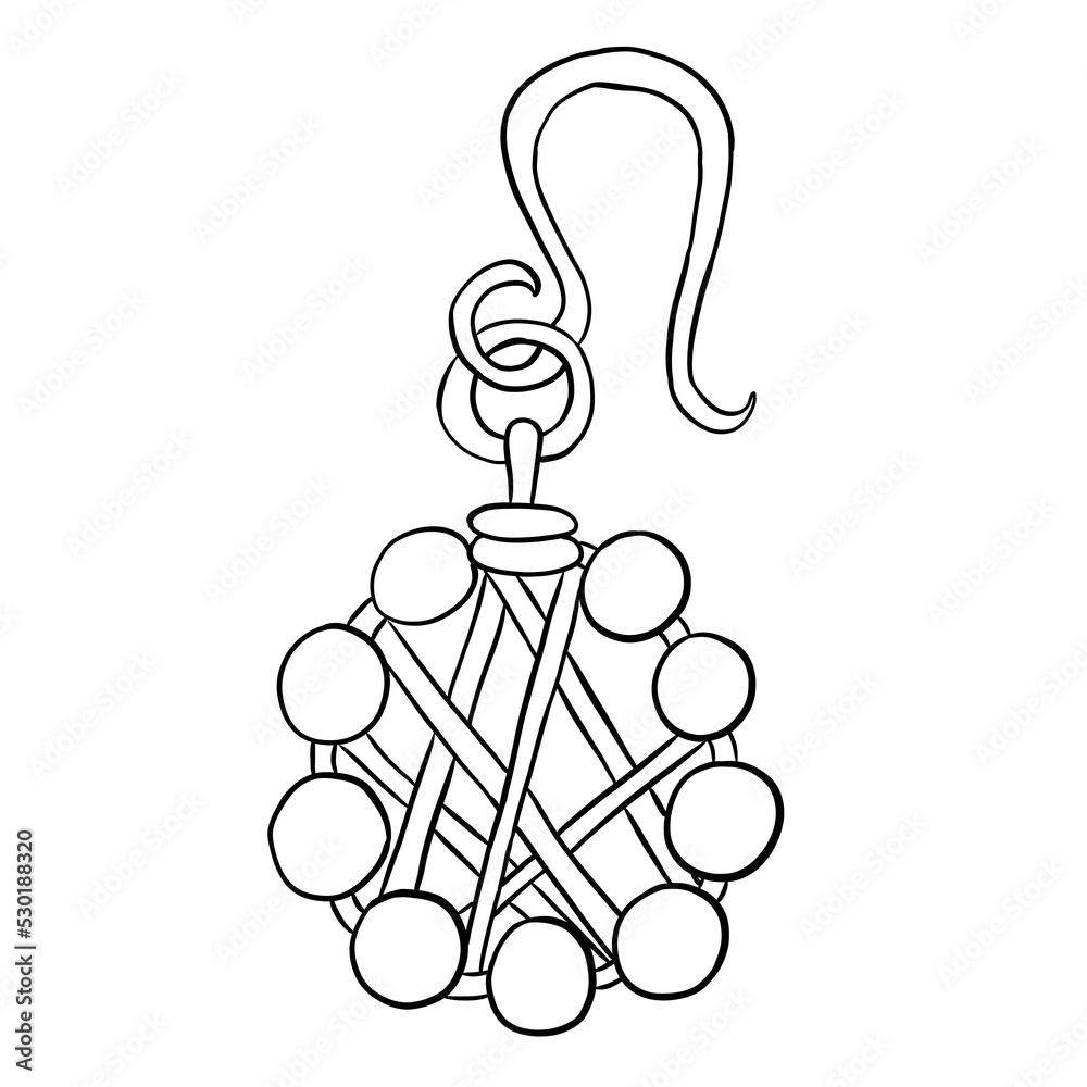 Fototapeta premium Earring made of wire and beads in black and white in line art style