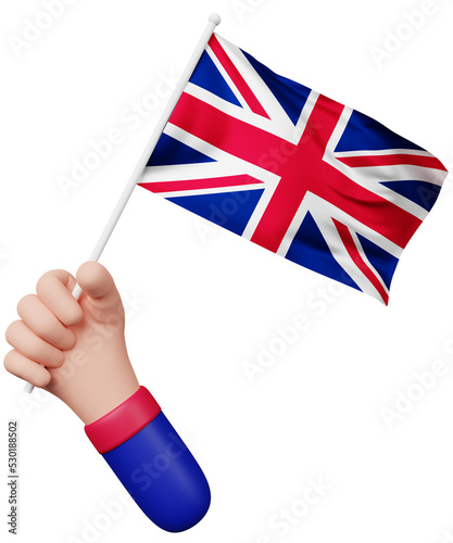 3d cartoon hand holding united kingdom flag