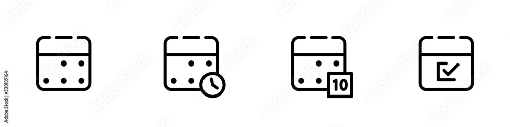 Conjunto de iconos de calendario. Concepto de evento, tiempo, días, meses, semanas del año. Ilustración vectorial de diferentes estilos Conjunto de iconos de calendario. Concepto de evento, tiempo, días, meses, semanas del año. Ilustración vectorial de diferentes estilos