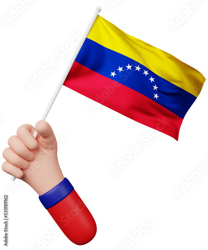 3d cartoon hand holding venezuela flag
