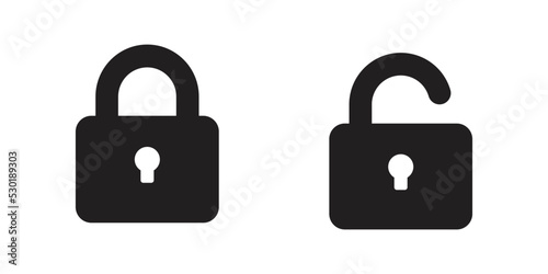 Lock icon collection. Locked and unlocked black line icon set. Flat security symbol.