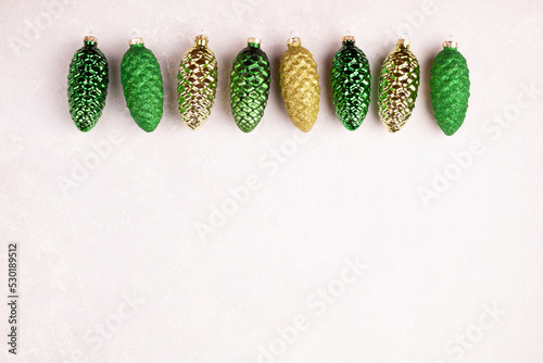 Pine cones Christmas tree decoration, top view photo