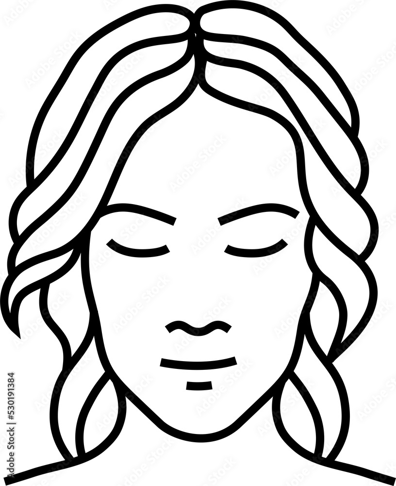 a girl face illustration in a black monoline style.
