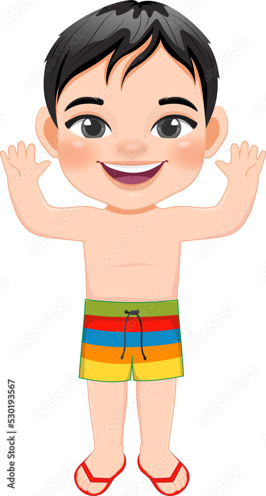 Cartoon happy little boy in a summer swimsuit Cartoon happy little boy in a summer swimsuit