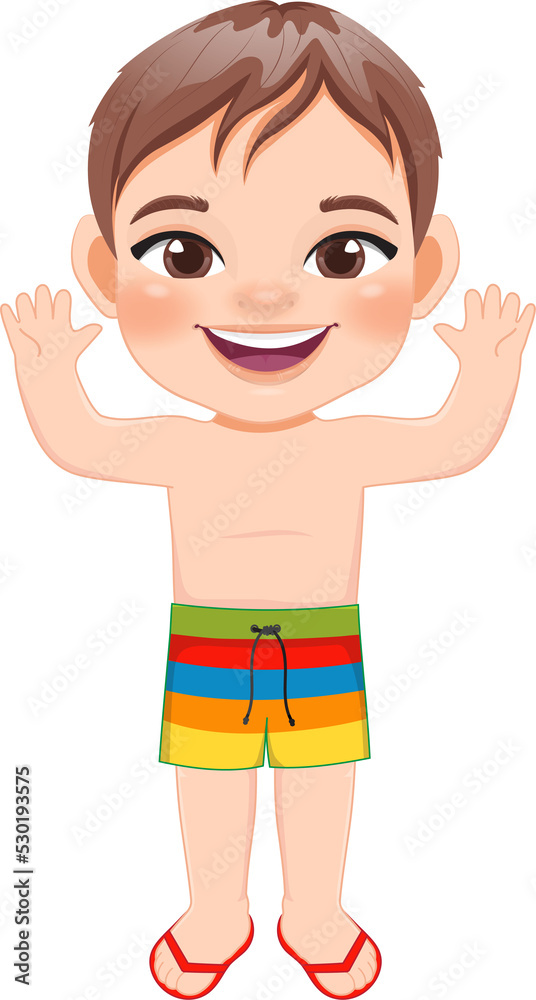 Cartoon happy little boy in a summer swimsuit Cartoon happy little boy in a summer swimsuit