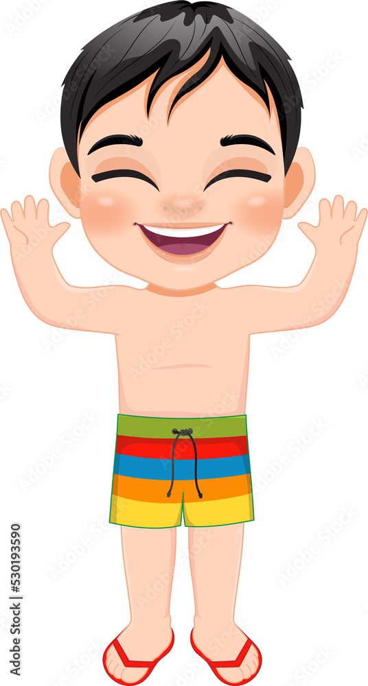 Cartoon happy little boy in a summer swimsuit Cartoon happy little boy in a summer swimsuit