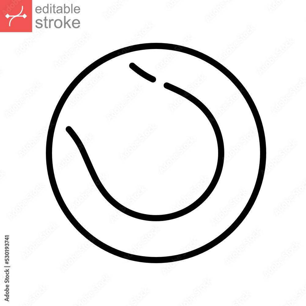 Tennis ball sport icon. a hollow rubber ball covered with felt. Golf equipment. Outline, line style, silhouette pictogram. Editable stroke. Vector illustration. Design on white background. EPS 10 Tennis ball sport icon. a hollow rubber ball covered with felt. Golf equipment. Outline, line style, silhouette pictogram. Editable stroke. Vector illustration. Design on white background. EPS 10