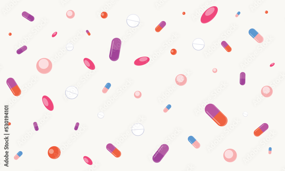 Pharmacy. Pattern in flat design. Colorful texture with different pills, tablets and capsules Pharmacy. Pattern in flat design. Colorful texture with different pills, tablets and capsules
