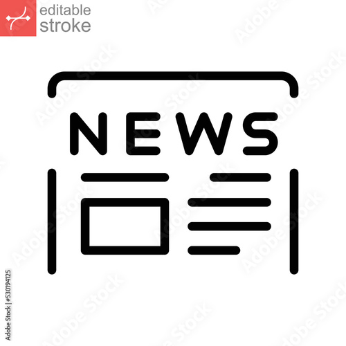 Article headline of newspaper icon. News paper journal daily page file. journalism print media. digital public information line. Editable stroke Vector illustration. Design on white background. EPS10