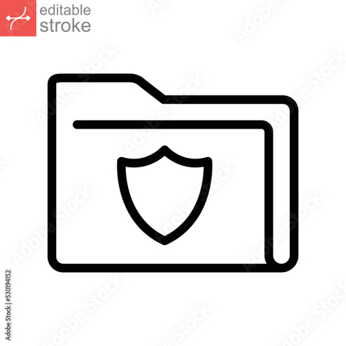 Secured documents, unlock folder verify icon. Secure file with guard shield. Document protection. security confidential information Editable stroke Vector illustration Design on white background EPS10