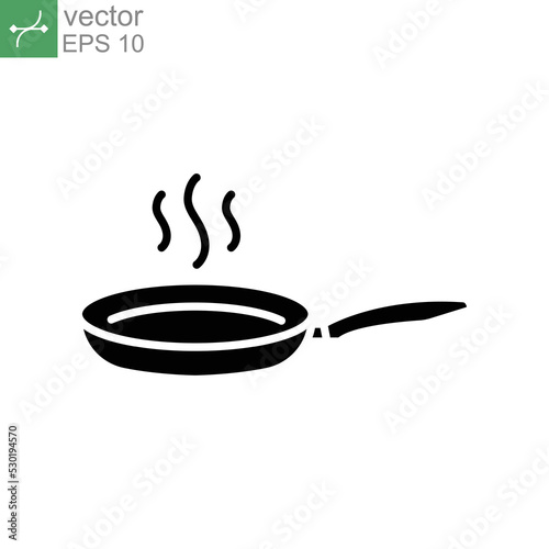 Frying pan icon. Fry or roast food symbol. food cooked. kitchenware. Stainless utensil of kitchen equipment. Solid or glyph pictogram style. vector illustration. Design on white background. EPS 10