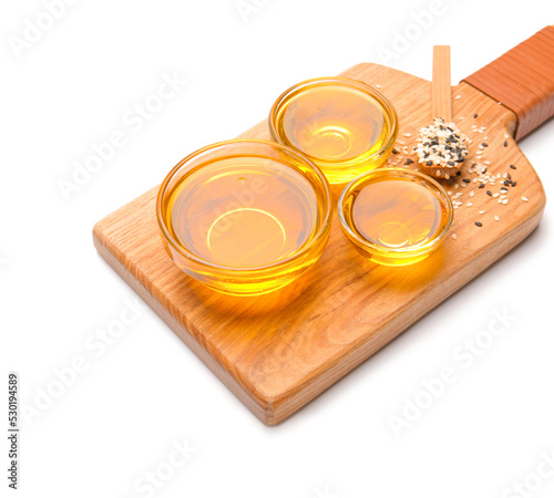 Golden sesame oil in glass ...