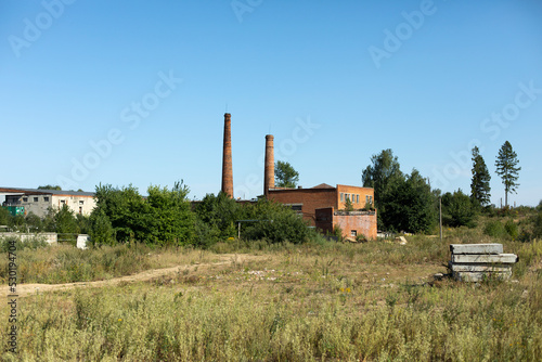 Pipe plant. Brick factory in countryside. Industrial zone outside city.