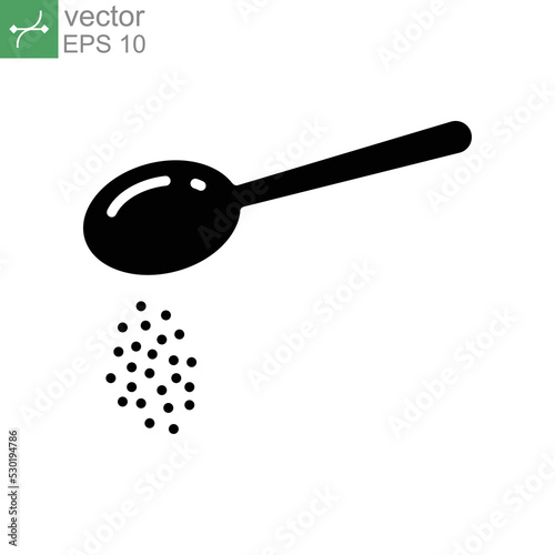 Spoon sugar powder icon. Baking and cooking Ingredients. Pouring, pour. Kitchen utensil. Glyph or solid style pictogram. Vector illustration. Design on white background. EPS 10