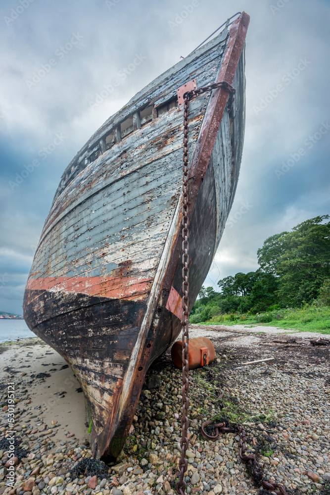 Bow of shipwreck called the Old Boat of Caol,Corpach,Lochaber,Scotland,UK. Bow of shipwreck called the Old Boat of Caol,Corpach,Lochaber,Scotland,UK.