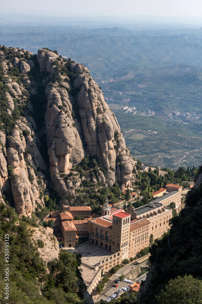 looking down at the abbey of montserrat near barcelona, spain