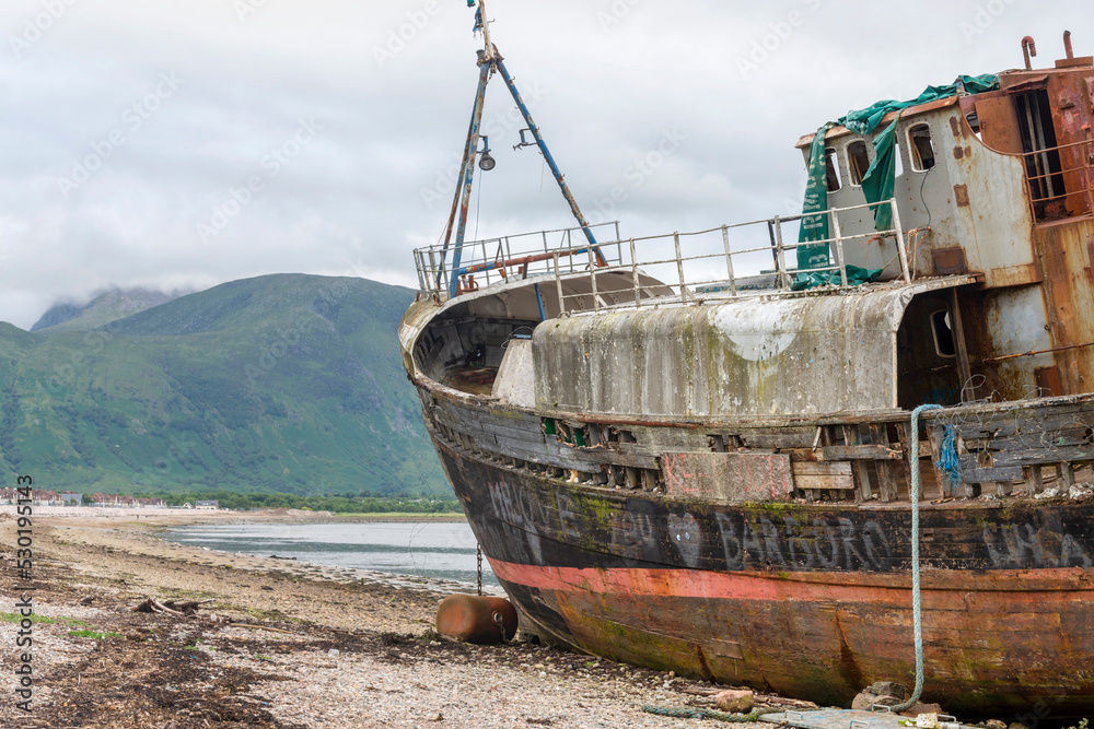 Shipwreck called the Old Boat of Caol,Corpach,Lochaber,Scotland,UK.
