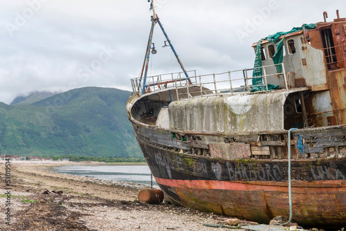 Shipwreck called the Old Boat of Caol Corpach Lochaber Scotland UK.