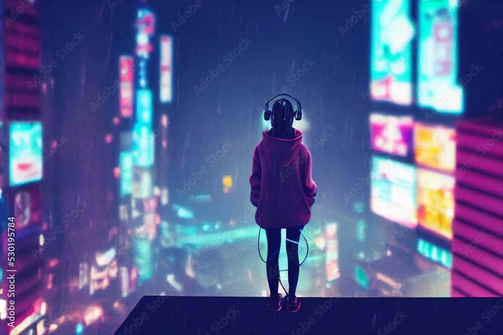 Premium AI Image  Cyberpunk styled woman on city background