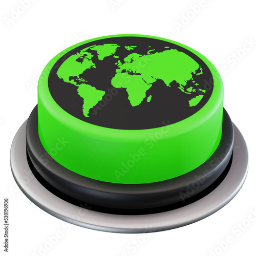 Fototapeta Naklejka Na Ścianę i Meble -  World green 3D button, earth icon on red push button 3D render