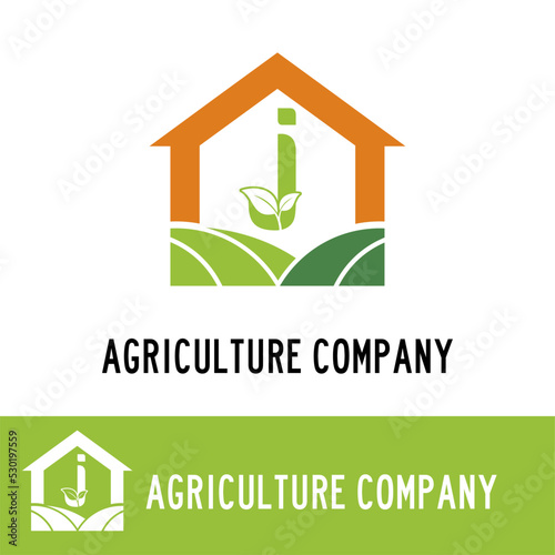 Initial j letter with land, leaves and house icon for Agriculture Farm house company logo concept idea