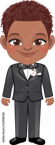 Cute American African Groom or Marriage Flat Icon Design