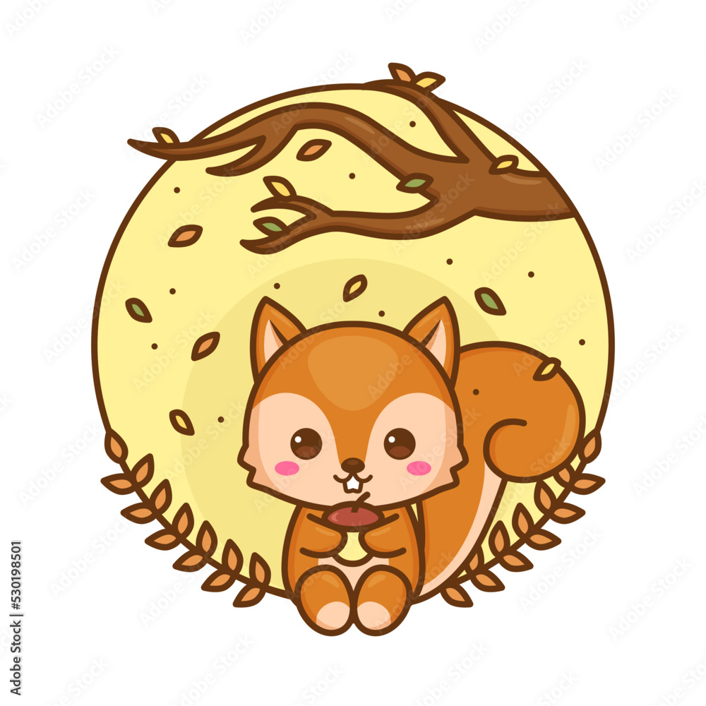 cute autumn squirrel illustration in tree branch cute autumn squirrel illustration in tree branch