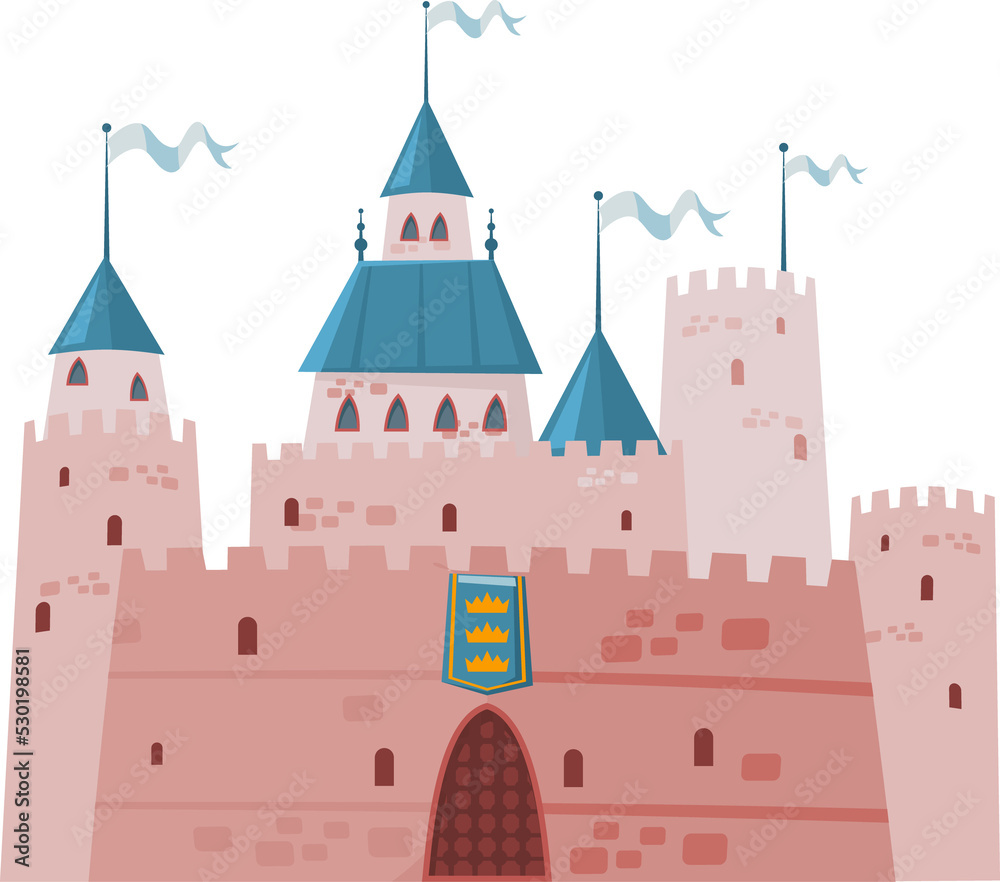 Cartoon princess castle, palace fortress building