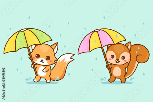 cute animal under the umbrella in the rain