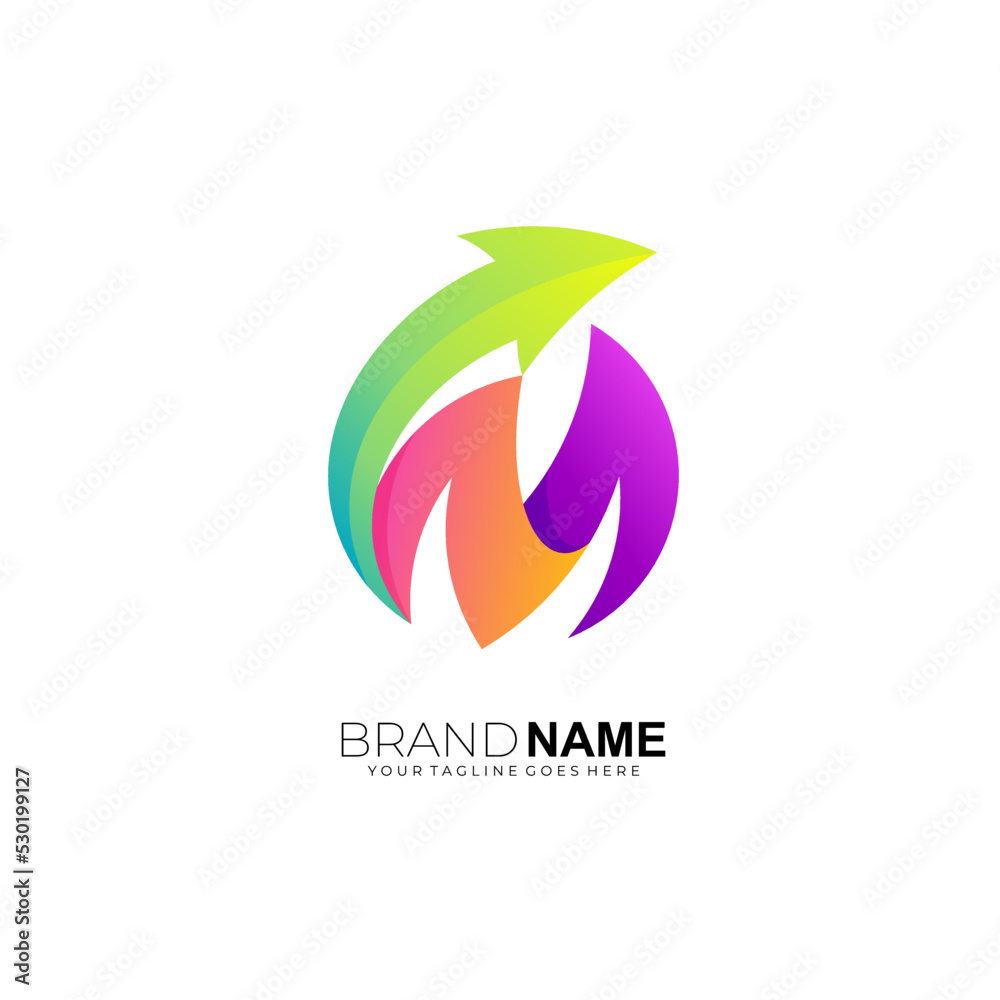 Letter M logo and arrow design combination, 3d colorful icons Letter M logo and arrow design combination, 3d colorful icons