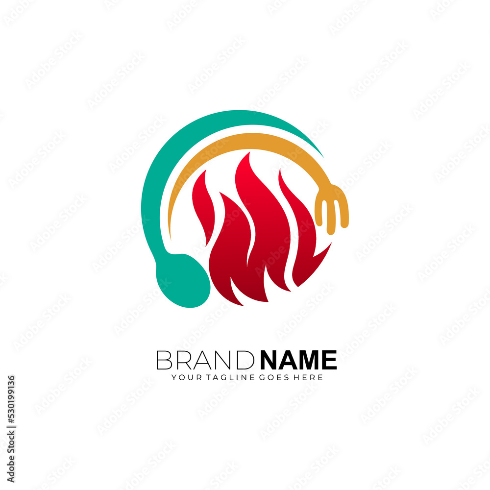 Obraz premium Cutlery logo and fire design combination, Restaurant logos