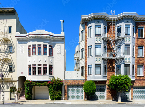 Photography Exterior view of typical low rise residential buildings on Chestnut street in Sa