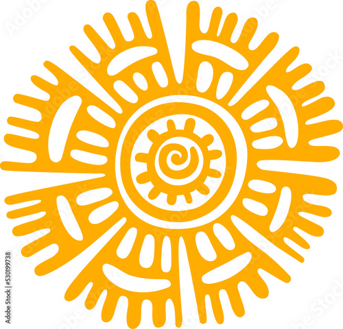Yellow isolated sun mayan aztec totem ancient sign