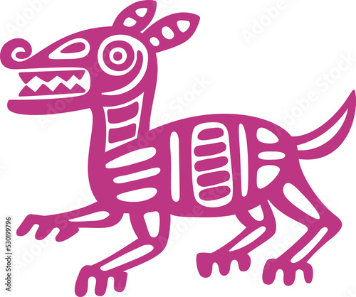 Mayan aztec totem, wolf or dog with tribal pattern