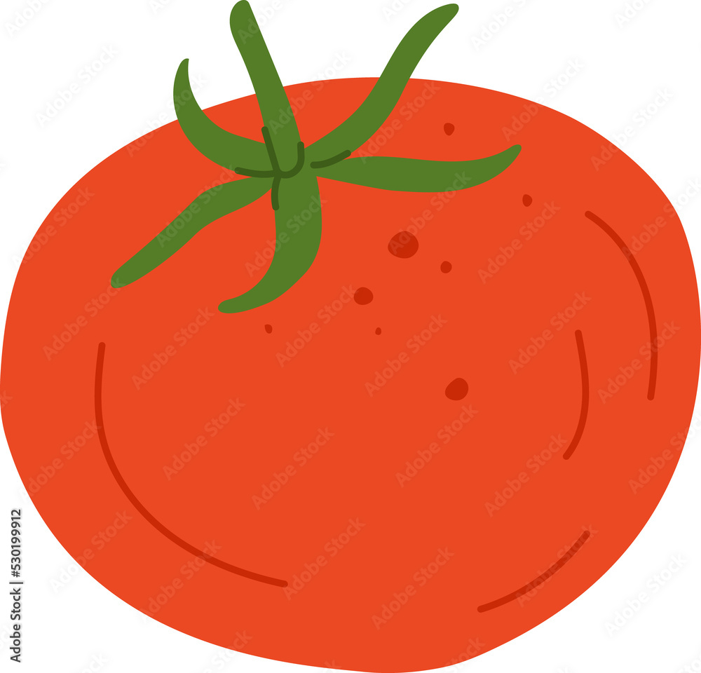 Tomato with green stem, isolated flat style veggie Tomato with green stem, isolated flat style veggie
