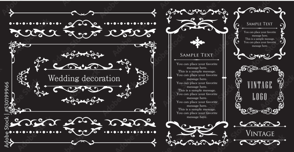 クリスマスモチーフのフレームデザインセット。ゴージャスでエレガントなデザイン素材